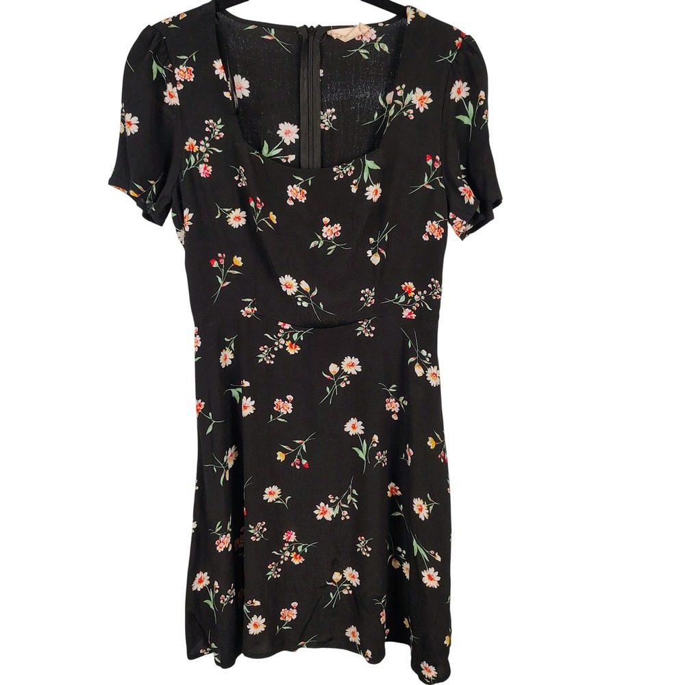 Altar'd State Womens S Floral Mini Dress Black Square Neck Cottagecore Coquette